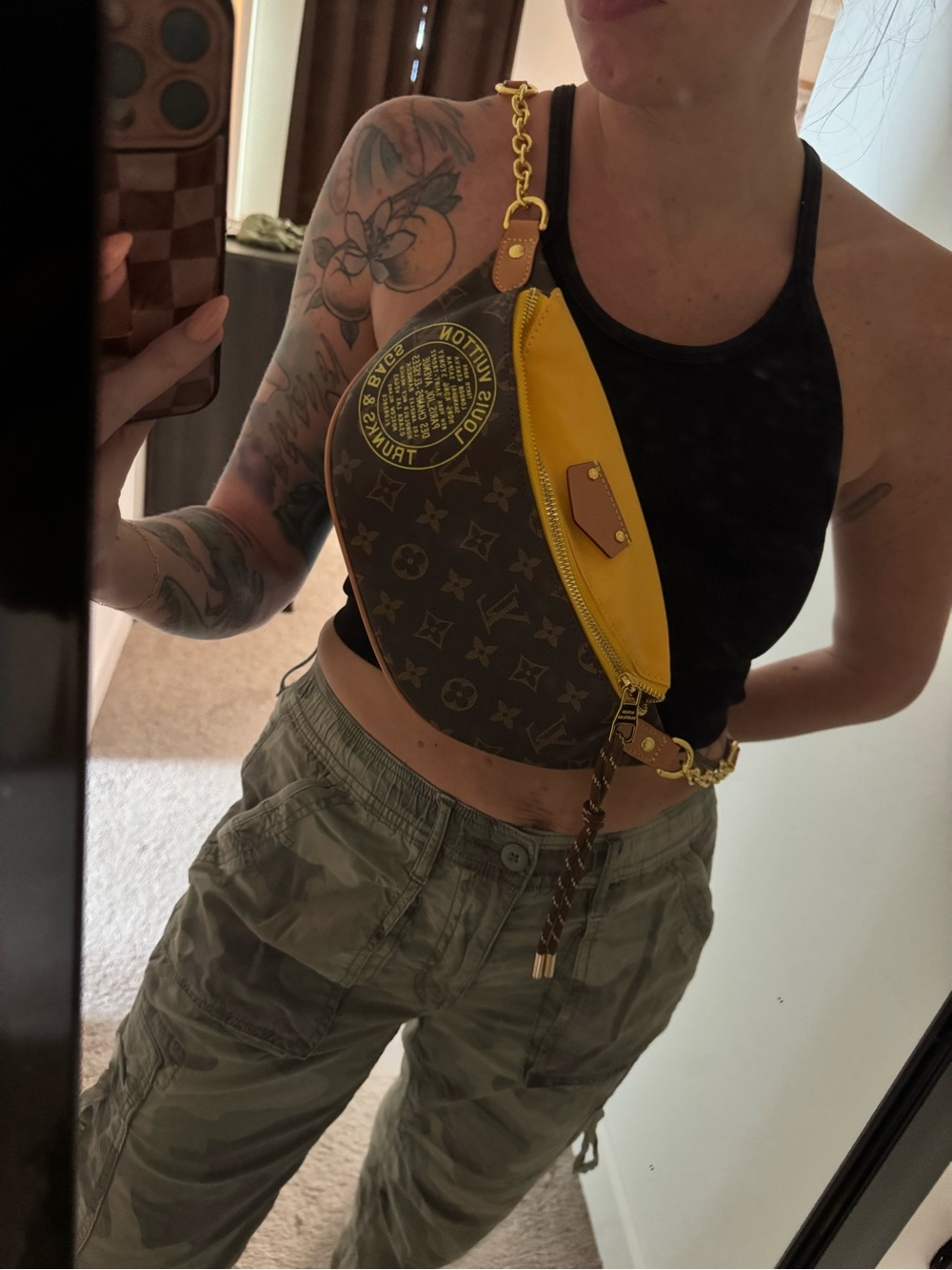 Monogram Canvas Crossbody Belt Bag with Yellow Accent
